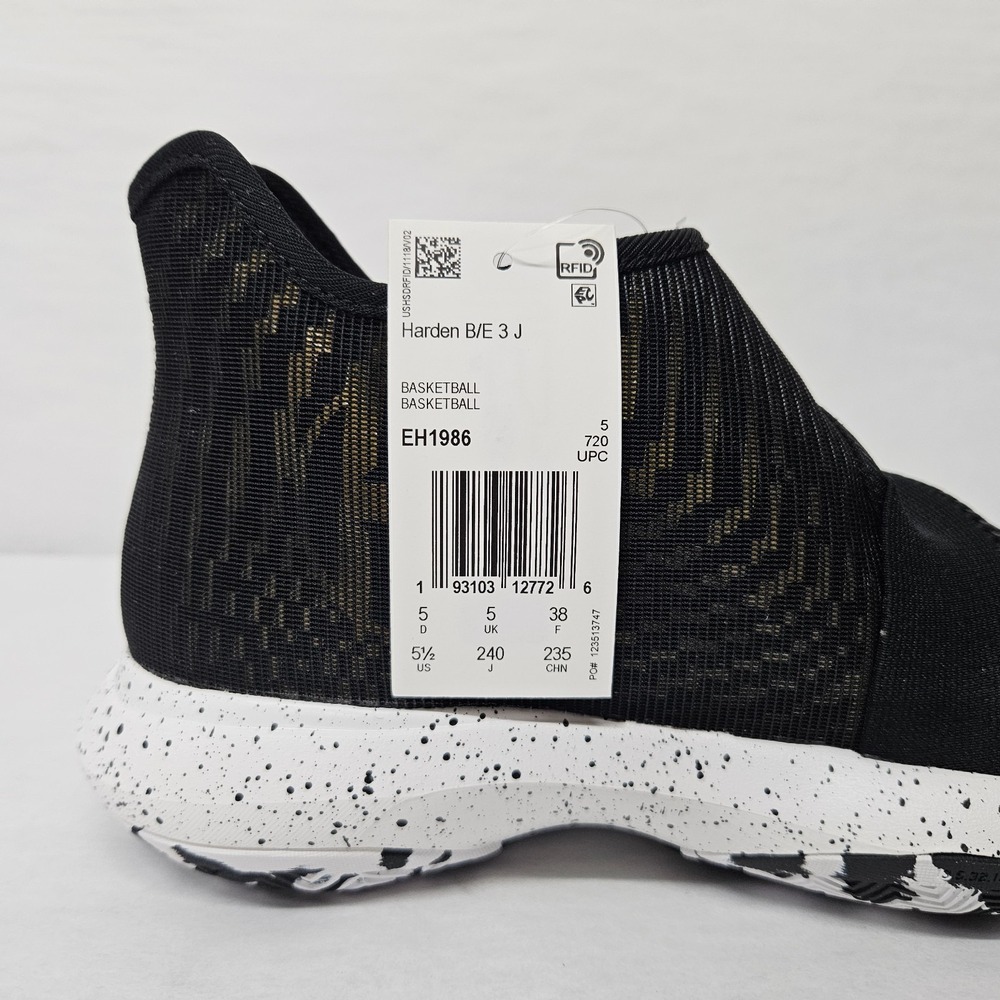 Adidas Harden B/E 3 J Basketball Shoes EH1986 Black White Gold Kids Size 5.5 - Picture 9 of 11